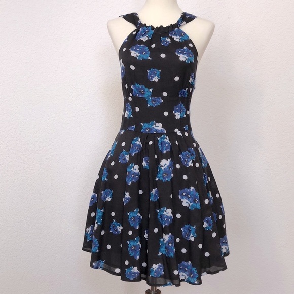 Free people black floral high neck dress sz 2 - Picture 3 of 8